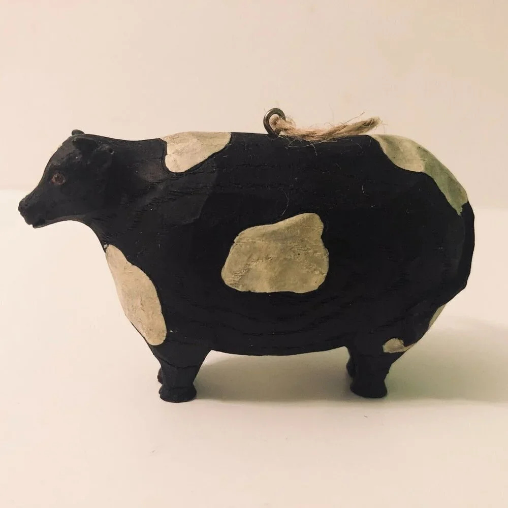 Vintage Cow Ornament Resin Figure  3.5 Inch Long Christmas Decor
